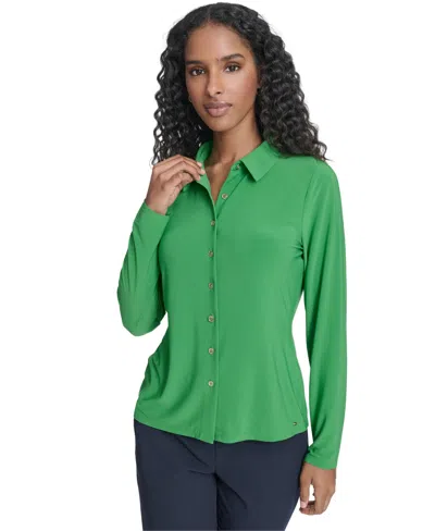 Tommy Hilfiger Women's Long-sleeve Collared Shirt In Green