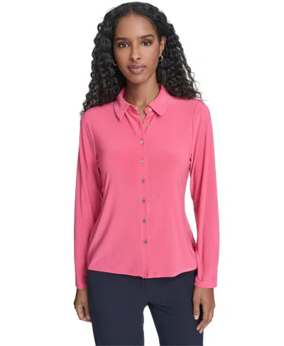 Tommy Hilfiger Women's Long-sleeve Collared Shirt In Pink