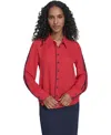 Tommy Hilfiger Women's Long Sleeve Contrast Trim Button-up Blouse In Red