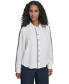 Tommy Hilfiger Women's Long Sleeve Contrast Trim Button-up Blouse In White