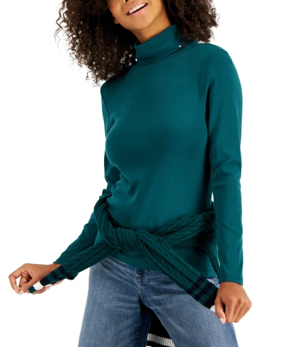 Tommy Hilfiger Women's Long Sleeve Cotton Turtleneck Top In Forest