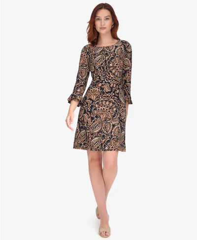 Tommy Hilfiger Women's Long-sleeve Jersey Shift Dress In Brown