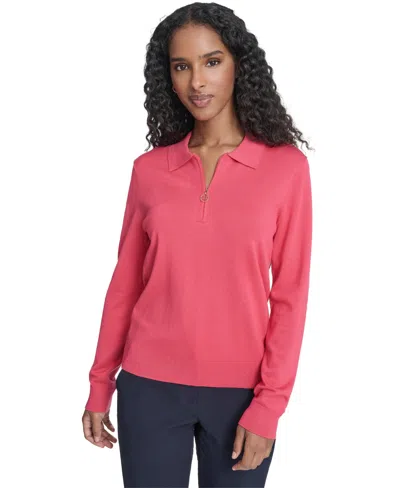 Tommy Hilfiger Women's Long-sleeve Quarter-zip Polo Sweater In Pink