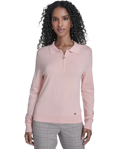 Tommy Hilfiger Women's Long-sleeve Quarter-zip Polo Sweater In Pink