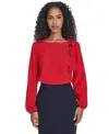 Tommy Hilfiger Women's Long Sleeve Side Tie Top In Red