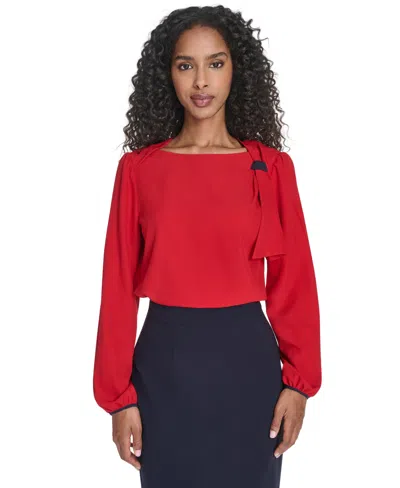 Tommy Hilfiger Women's Long Sleeve Side Tie Top In Red