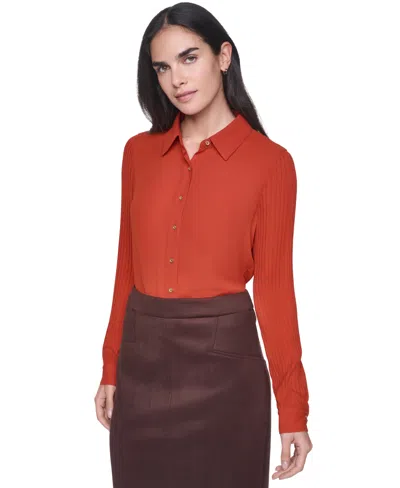 Tommy Hilfiger Women's Long-sleeve Button-front Pleated-sleeve Blouse In Red