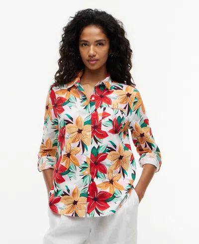 Tommy Hilfiger Women's Long-sleeve Collared Printed Shirt In Multi