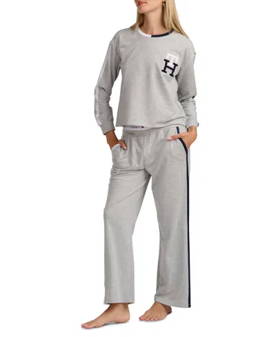 Tommy Hilfiger Women's Long-sleeve Wide-leg Pullover And Long Pants, 2-piece Set In Gray