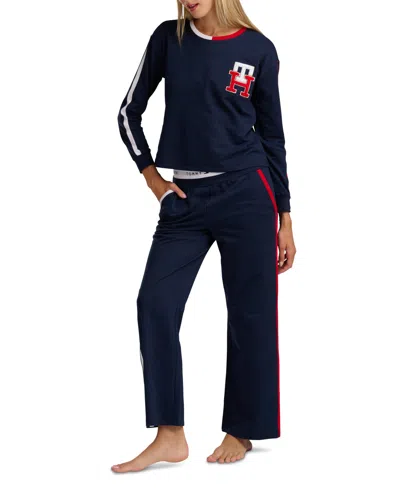 Tommy Hilfiger Women's Long-sleeve Wide-leg Pullover And Long Pants, 2-piece Set In Blue