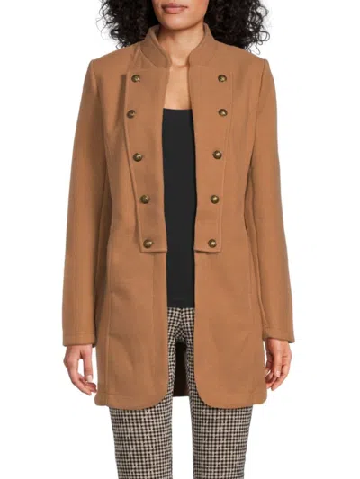 Tommy Hilfiger Women's Mandarin Collar Open Front Jacket In Brown Sugar