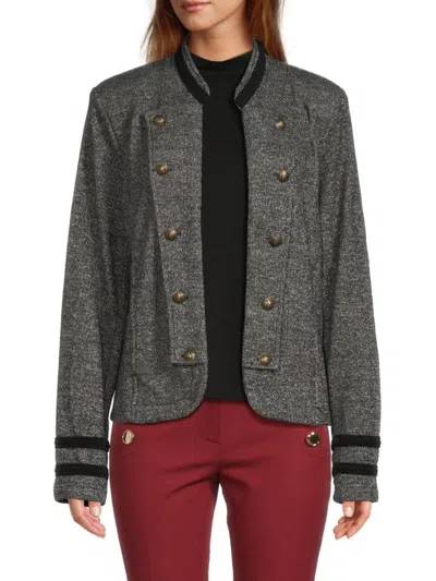 Tommy Hilfiger Women's Marled Knit Military Jacket In Black Multi