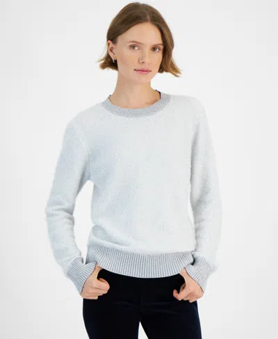 Tommy Hilfiger Womens Metallic Long Sleeve Crewneck Sweater In Silver