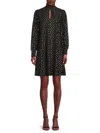 Tommy Hilfiger Women's Metallic Dot Smocked Mock Turtleneck Minidress In Black