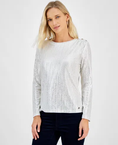 Tommy Hilfiger Women's Metallic Long-sleeve Top In Ivory,gold