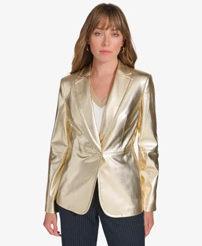 Tommy Hilfiger Women's Metallic Faux Leather Blazer In Gold