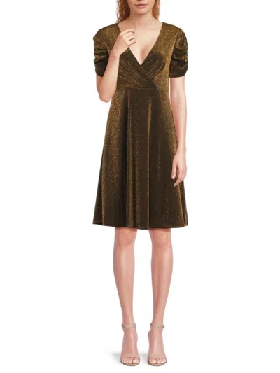 Tommy Hilfiger Women's Metallic Ruched Velvet Fit-and-flare Dress In Green