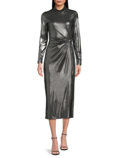 Tommy Hilfiger Women's Metallic Sheath Midi-dress In Gray