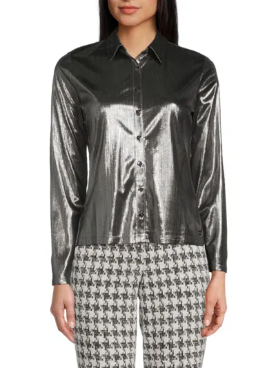 Tommy Hilfiger Women's Metallic Shirt In Black Gunmetal