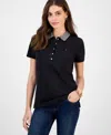 Tommy Hilfiger Women's Metallic Striped-collar Polo Shirt In Black
