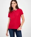 Tommy Hilfiger Women's Metallic Striped-collar Polo Shirt In Red