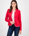 Tommy Hilfiger Women's Metallic-trim Band-collar Jacket In Red