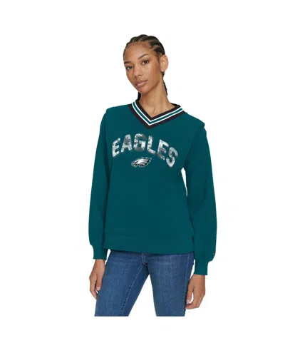 Tommy Hilfiger Women's Midnight Green Philadelphia Eagles Alice V-neck Pullover Sweatshirt