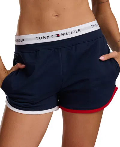 Tommy Hilfiger Women's Mid-rise French Terry Boxer Shorts, 3" Inseam In Blue