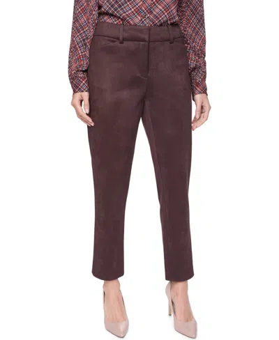 Tommy Hilfiger Women's Mid-rise Straight Faux Suede Pants In Brown