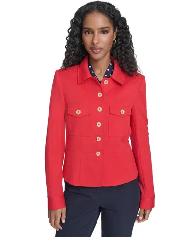 Tommy Hilfiger Women's Military Style Button Front Twill Jacket In Red