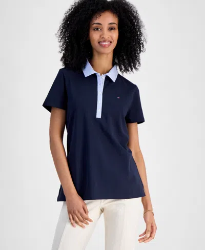 Tommy Hilfiger Women's Mixed Media Cornell Polo Shirt In Sky Captain