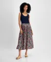 Tommy Hilfiger Plus Size Floral-print-skirt Sleeveless Dress In Sky Captain Multi