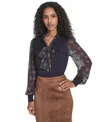 Tommy Hilfiger Women's Mixed Media Posy V-neck Sweater In Blue
