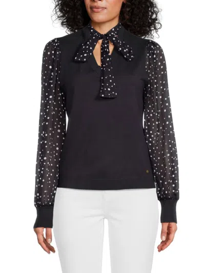 Tommy Hilfiger Women's Mixed-media Sweater In Midnight Ivory