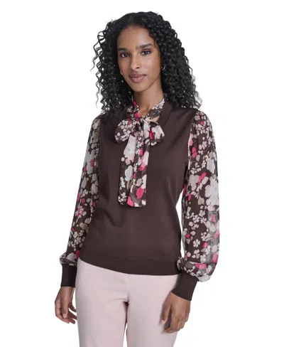 Tommy Hilfiger Women's Mixed Media Tie Neck Sweater In Multi