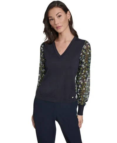 Tommy Hilfiger Women's Mixed Media V-neck Sweater In Multi