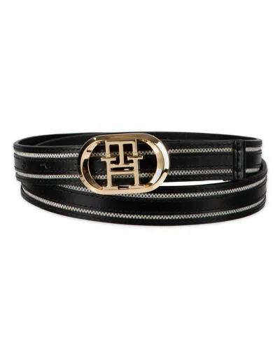 Tommy Hilfiger Women's Monogram Plaque Buckle Casual Belt In Black