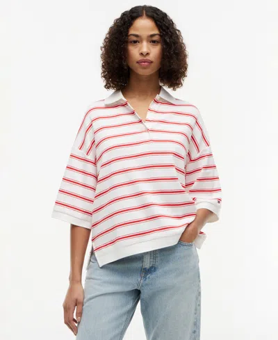Tommy Hilfiger Oversized Fit Striped Polo In White