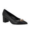 Tommy Hilfiger Nanya Womens Logo Faux Leather Block Heels In Black
