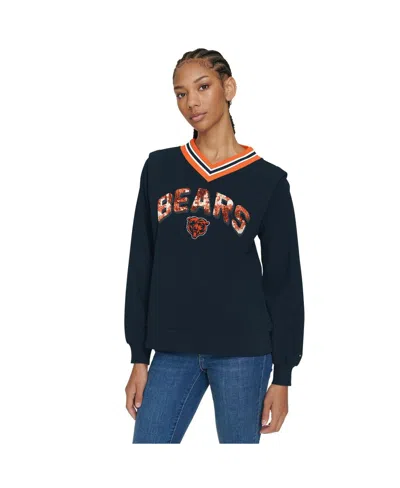 Tommy Hilfiger Women's Navy Chicago Bears Alice V-neck Pullover Sweatshirt In Blue