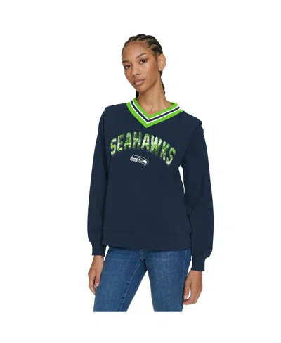 Tommy Hilfiger Women's Navy Seattle Seahawks Alice V-neck Pullover Sweatshirt In Blue