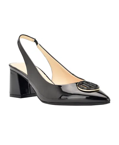 Tommy Hilfiger Women's Nileo Block Heeled Sling Back Pumps In Black Patent