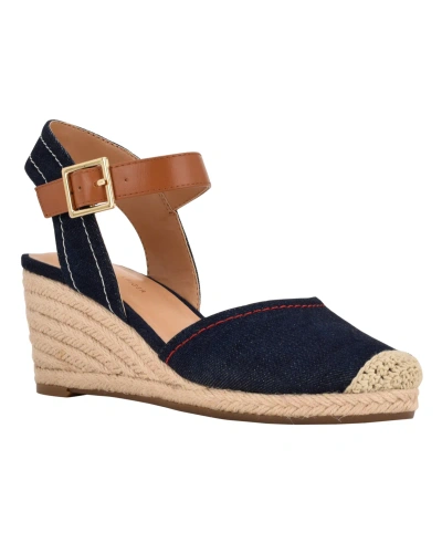 Tommy Hilfiger Women's Nilsa Closed Toe Espadrille Wedge Sandal In Dark Blue Denim