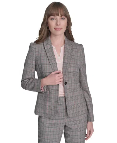 Tommy Hilfiger Women's Notch-lapel Check Blazer In Khaki Multi