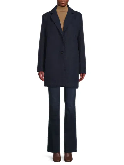 Tommy Hilfiger Women's Notch Lapel Wool Blend Overcoat In Navy