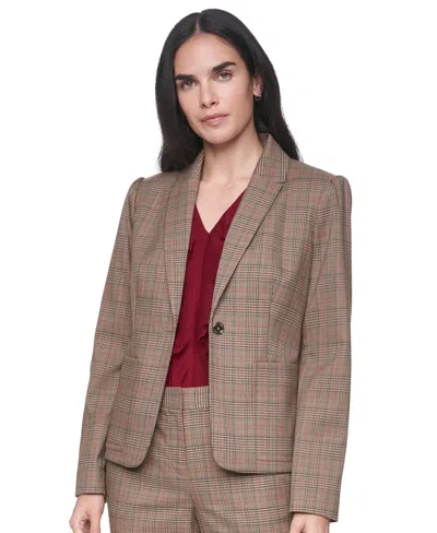 Tommy Hilfiger Women's Notch-collar One-button Jacket In Brown
