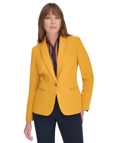 Tommy Hilfiger Womens One Button Blazer Printed Top Bootcut Pants In Sunflower