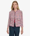 Tommy Hilfiger Women's Open-front Fringe-trim Jacket In Scarlet Multi