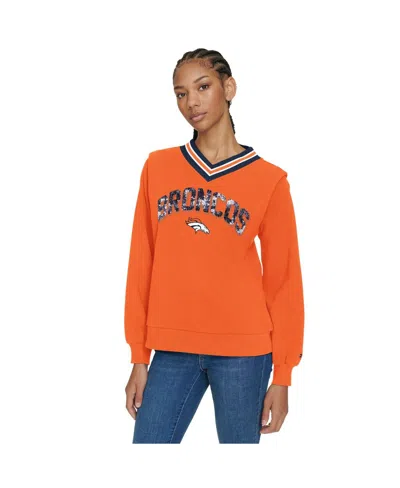 Tommy Hilfiger Women's Orange Denver Broncos Alice V-neck Pullover Sweatshirt