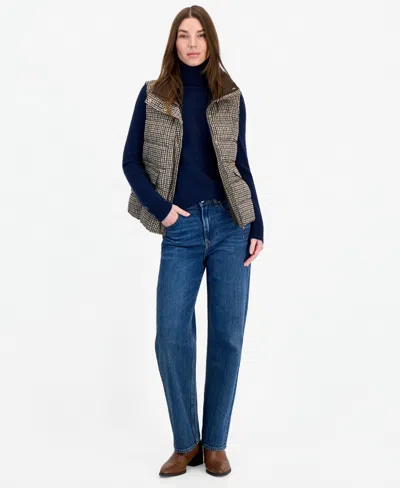 Tommy Hilfiger Women's Packable Fleece-lined Vest In Brown Check